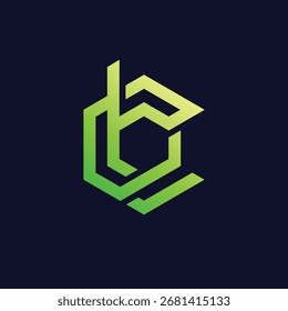 Un logotipo moderno y dinámico con Formas geométricas abstractas que forman las letras 'B' y 'C' con un gradiente verde vibrante