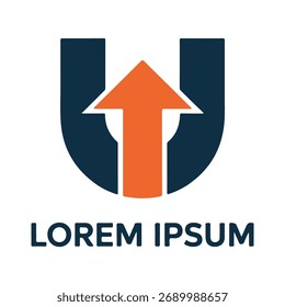 Un logotipo moderno y dinámico con una flecha apuntando hacia arriba dentro de una forma de U. Ideal para empresas enfocadas en el crecimiento, el progreso y el logro del éxito.