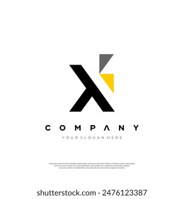 A modern and dynamic logo featuring the letter X in black and yellow with sleek geometric shapes and placeholder text for company name and slogan