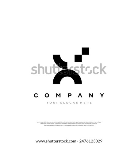A modern and dynamic logo featuring the letter X in black and yellow with sleek geometric shapes and placeholder text for company name and slogan