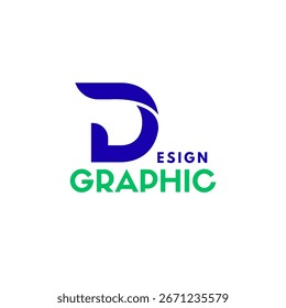 A modern and dynamic logo featuring a stylized letter 'D' with a forward-moving curve. Ideal for graphic design studios, tech companies, and creative agencies. Its blue and green palette is profession