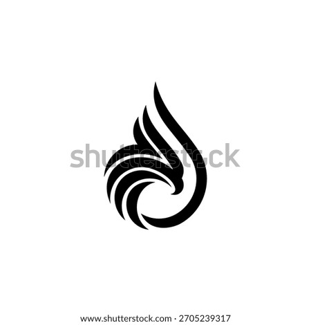 Modern, dynamic logo merging the sleek outline of an eagle's head or wings within a fiery drop shape. Ideal for energy or security.