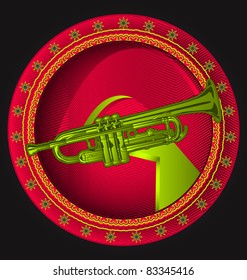 Modern dynamic music designed vector emblem. Trumpet.