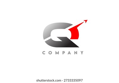 Moderno logotipo dinámico de la letra Q en negrita con flecha integrada swoosh gris a negro gradiente base estilo de Vector limpio para el negocio tecnológico y marca corporativa