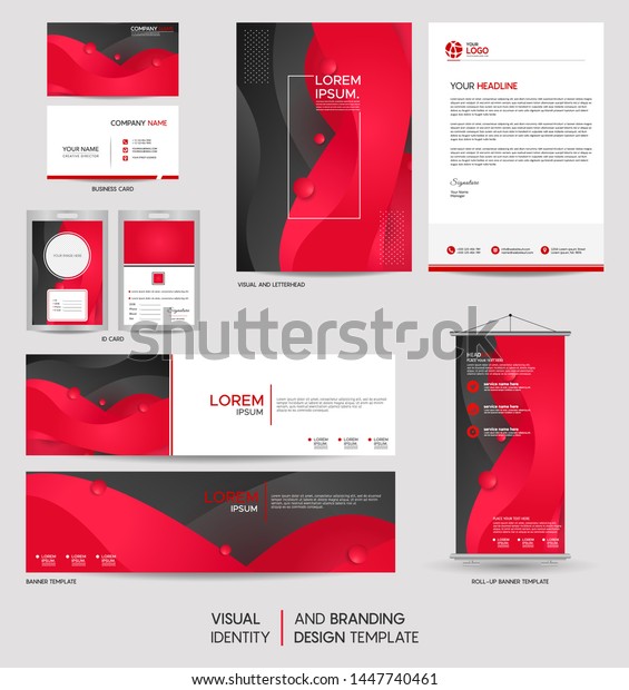 Modern Dynamic Red Stationery Mock Set Stock Vector (Royalty Free