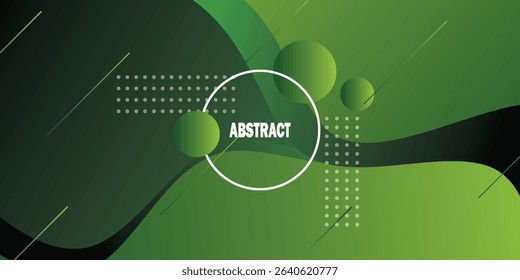 Modern Dynamic Simple Abstract Dark Background with Green Color Wavy Design And Circle Pattern. Eps10 Vector Template