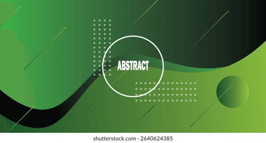 Modern Dynamic Simple Abstract Dark Background with Green Color Wavy Design And Circle Pattern. Eps10 Vector Template
