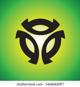 A modern and dynamic Sphere abstract logo featuring three interconnected black arrows forming a circular, symmetrical shape. symbolizing recycling, sustainability, synergy, and continuous motion. This versatile emblem is ideal for tech startups, eco-friendly brands, and logistics companies.