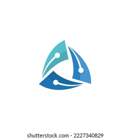 Modern dynamic technology blue, logo template. Abstract propeller, three blades, universal vector logotype.