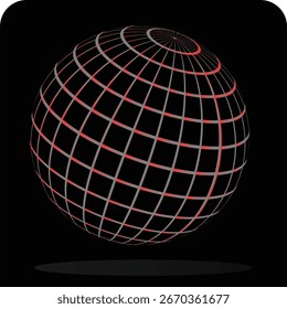 A modern, dynamic wireframe globe icon with a striking color scheme, ideal for representing global communication, digital technology, and data solutions in various designs.