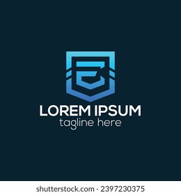 Modern E letter techonology logo design with gradient color vector template illustration