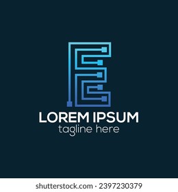 Modern E letter techonology logo design with gradient color vector template illustration