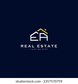 modern EA letter real estate logo in linear style with simple roof building in blue