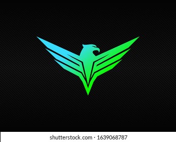 Modern eagle badge logo with blue and green RGB colors
