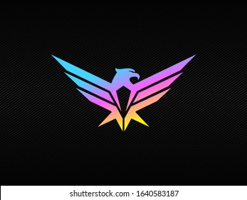 Modern eagle badge logo with blue purple and yelow  RGB colors 500