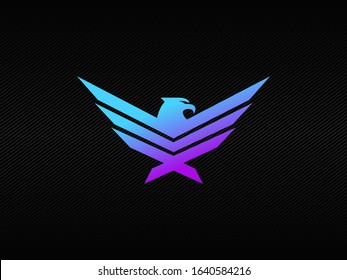 Modern eagle badge logo with blue and purple RGB colors