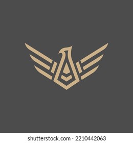 Modern eagle badge logo concept. Simple eagle icon vector isolated on dark background. Awesome eagle badge logo idea.