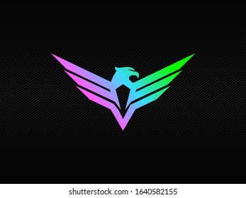 Modern eagle badge logo with purple blue and green RGB colors