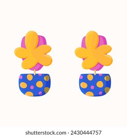 Modern Earring Boho isolated on white background. Modern trendy vector y2k illustration girly neon colorful jewelry accessories