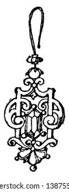 Modern Earring is a drop that terminates in a wire loop, vintage line drawing or engraving illustration.