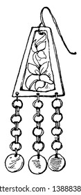 Modern Earring have a wire loop, vintage line drawing or engraving illustration.