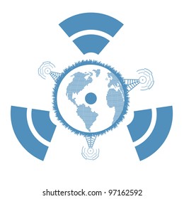 Modern earth in a web of satellites vector background