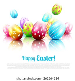Modern Easter background with colorful eggs and place for your text