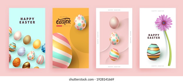 Modern easter banner poster background template with colorful eggs. 