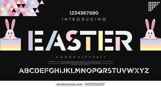 Modern Easter bunny abstract colrful digital alphabet font. Minimalist technology typography logotype, Creative sport font and with numbers. vector illustration EPS 10