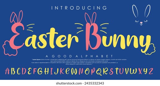 Modern Easter Bunny alphabet font design with bunny ears and elegant modern vector calligraphy design for holiday greeting cards and invitations of the happy Easter day. vector illustration EPS10