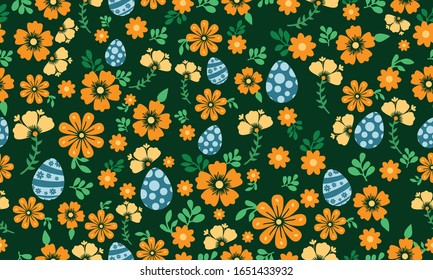 Modern Easter egg pattern background, with leaf and floral decor.