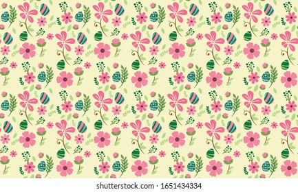 Modern Easter egg pattern background, with leaf and flower design.