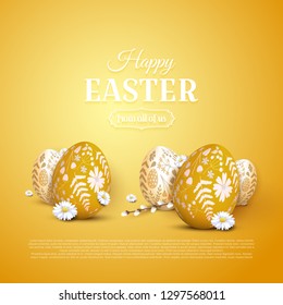 Modern Easter greeting card with Easter eggs with floral pattern.