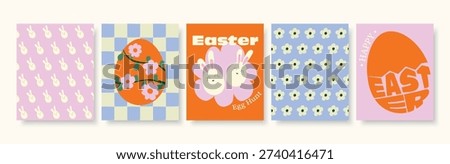 Modern Easter Greeting Card Set – Cute Bunny, Floral Egg and Seamless Spring Patterns