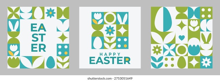 Modern Easter set with bunny, eggs and floral elements