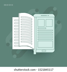 Modern ebooks concept. E-books, internet courses and graduation process. Concept of line icon with green theme