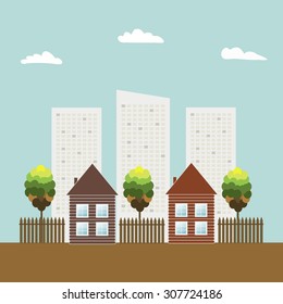 Modern Eco City, Think Green Concept, Autumn Theme