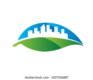 Modern Eco Friendly Green Urban City Logo In White Isolated Background