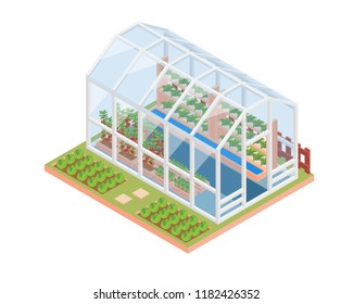 Modern Eco Friendly Isometric Organic Greenhouse Illustration