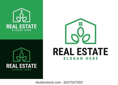 Modern eco house leaf logo design template vector illustration idea
