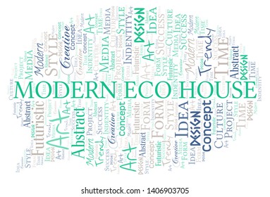 Modern Eco House word cloud. Wordcloud made with text only.