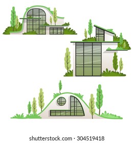 Modern eco houses collection in vector illustration
