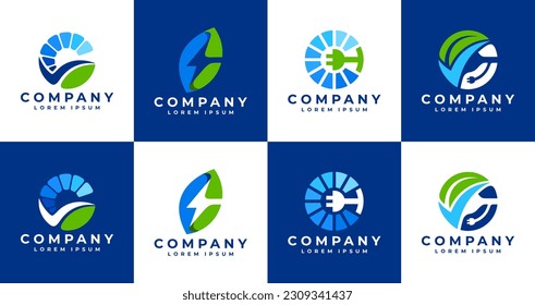 Modern eco leaf electric letter C logo design.