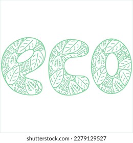 Modern eco lettering with leaves. The concept of ecology, zero waste and sustainability. Colored flat  illustration isolated on white