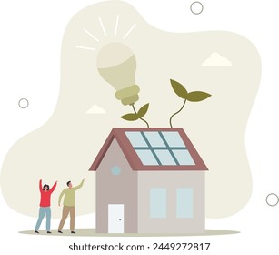 Modern eco private house with solar energy panels and smart home technology. autonomous source of electrical energy.flat vector illustration