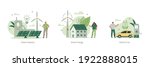 Modern Eco Private House with Windmills and Solar Energy Panels, Electric Car near Charging Station, Green Industrial Factory with Renewable Energy.  Flat Isometric Vector Illustration and Icons Set.

