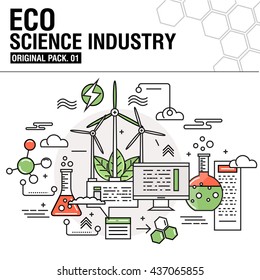 Modern eco science industry. Thin icons set bio technology. Natural organic factory set collection with global industry elements. Premium quality outline symbol. Stroke pictogram concept for design.