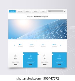 Modern Eco Simple Website Design Template, with Solar Panel Photorealistic Eco Vector Header,
