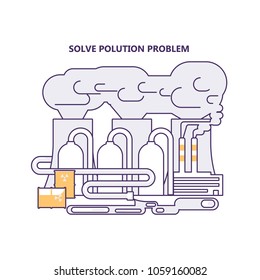 Modern eco technologies in the city. Solve polution problem. Icons in flat design. Vector illustration eps 10