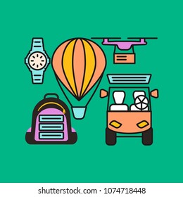 Modern eco technologies for devices. Solar energy eco city. Icons in flat design. Vector illustration eps 10